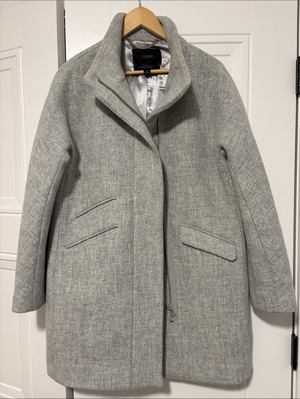 J. Crew Light Gray Wool-Blend Stand Collar Pea Coat